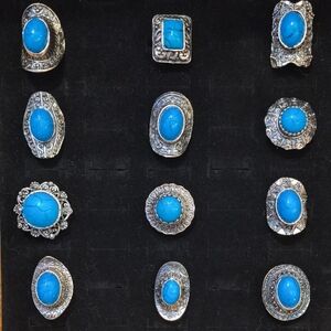 Turquoise and Silver Women's Costume Ring Set